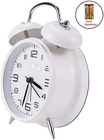 Retro Twin Bell Silent Non Ticking Sweep Second Hand Bedside Desk Analog Quartz Movement Alarm Clock with 5 min Snooze Repeat Alarm, Nightlight and Loud Alarm, Battery Operated