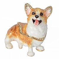 Minihouse Welsh Corgi Jewelry Trinket Box for Ring Enamel Crystal Dog Keepsake Box