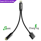 [Upgrade] 2 in 1 Lightning to 3.5mm Headphone Audio Adapter Support iOS 10.3 and later, Lightning Charging Port for iPhone 7 /7 plus (Black) - No Calling Function and No Music Control