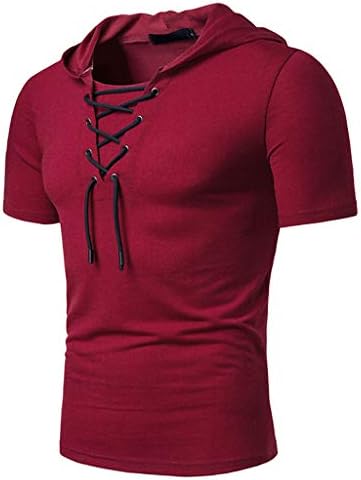 Hooded Short Sleeve Top for Men丨Summer Newest Lace-up Collar Solid T Shirt丨Mens Loose Hoodie Tops Pullover Plus Size