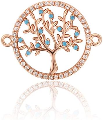 Tree of Life Charms Bulk Round Zircon CZ Pendants for Jewelry Making (Rose Gold)