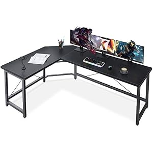 Coleshome 66″ L Shaped Gaming Desk, Corner Computer Desk, Sturdy Home Office Computer Table, Writing Desk, Larger Gaming Desk Workstation, Black