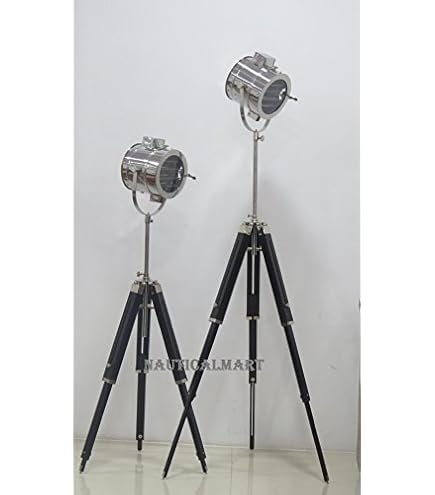 HISTORIC HANDICRAFT Lampadaire vintage en cuivre, projecteur de théâtre nautique rétro, trépied