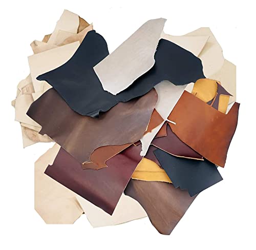 ELW Oil and Vegetable Tanned Mix Color Leather Scrap | 4-6 oz (1.6-2.4 mm) Medium Weight | Size: 2 LB Weight | Genuine Cowhide Full Grain Leather Remnants for Crafting | Color: Mixed Earth Tone