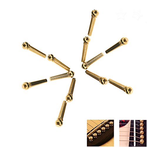 6pcs Brass Metal Bridge Pins End Pin Gold Compatible with Acoustic Guitar Parts Replacement - Thumbnail 2