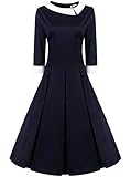 ReoRia Women's 50s Style 3/4 Sleeve Rockabilly Pinup Vintage Dress (Premium)