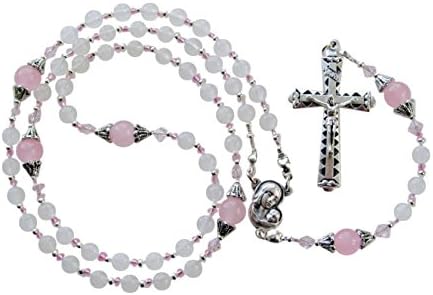 ~ WHITE JADE & ROSE QUARTZ ~ GEMSTONE HANDCRAFTED ROSARY 6MM