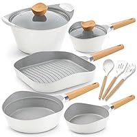 Cookware Set Nonstick 100% PFOA Free Induction Pots and Pans Set with Cooking Utensil 12 Piece – Grey&White Cookware Set Nonstick 100% PFOA Free Induction Pots and Pans Set with Cooking Utensil 12 Piece – Grey&White