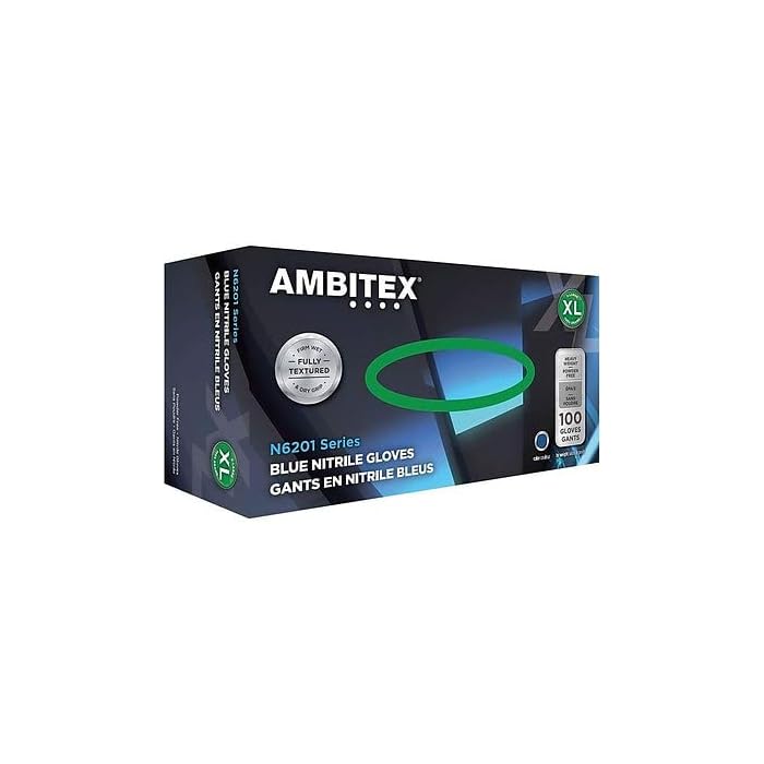 Ambitex N6201 Series Powder Free Blue Nitrile Gloves, XL, 100/Pack (NXL6201)