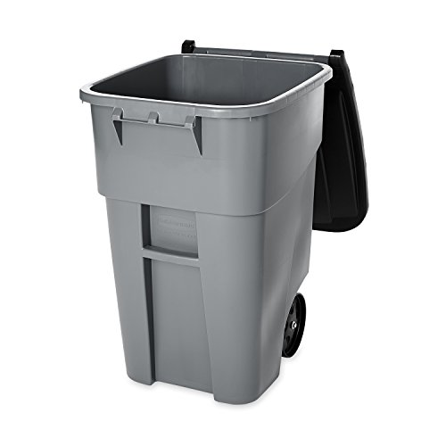 Rubbermaid Commercial Brute Rollout Heavy-Duty Waste Container, Square, Polyethylene, 95 Gallons, Gray (9W22GY)