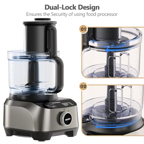 YASHE Multifunctional Food Processor, 2.5L Bowl & 1.5L Glass Blender, Mixer, Grinder, Juice Extractor, Kneader, Slicer & Grater, 3 Speeds + Pulse, Safety Lock