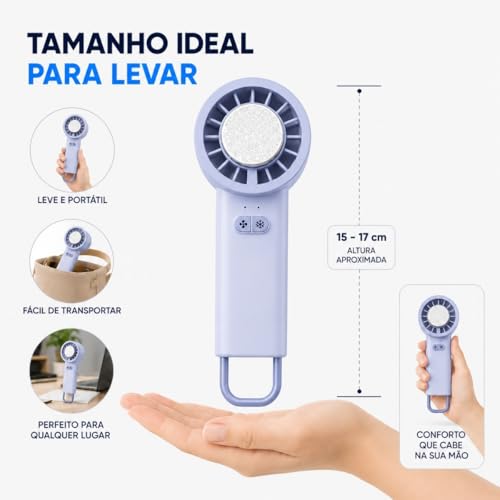 Ventilador Portátil Recarregável Peltier USB-C Sem Fio 10W Silencioso Mini Ventilador de Mão e Mesa Bateria 3.7V Ideal para Viagem Escritório e Uso Pessoal (Azul)