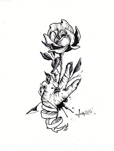 Writer's Cramp by Josh Madsen Black & White Hand and Dead Rose Canvas Art Print