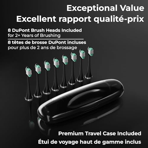Aquasonic Black Series Ultra Whitening Electric Toothbrush | ADA Accepted Rechargeable Toothbrush, 8 Brush Heads & Travel Case, 40,000 VPM Electric Motor & Wireless Charging - 4 Modes with Smart Timer