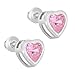 Rhodium Plated Heart Bezel Pink Cubic Zirconia Screw Back Earrings for Little Girls - Safety Screw Back Studs for Baby Girls, Kids & Young Girls - Sparkling Small Heart Love Earrings