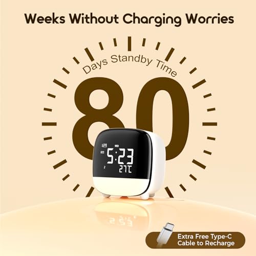 Oraimo Premium Alarm Clock Smart Touch Control, 3 Alarms & Voice-Activated Backlight, 80-Day battery Life per Charge, Digital Clock with Date/Temp/Snooze/12H/24H, Desk Clock for Students Children