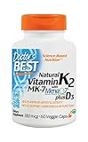 Doctor's Best Natural Vitamin K2 with MK-7, 180mcg plus D3 1000IU, Non-GMO, Gluten Free, Vegetarian, Soy Free, 60 Veggie Caps