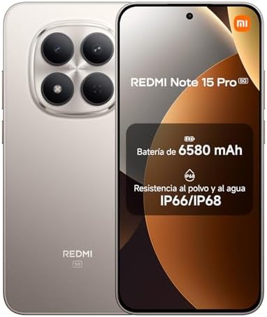 REDMI Note 15 Pro 5G - Smartphone de 8+256GB, Ecrã AMOLED de 6,83" 1,5K, MediaTek Dimensity 7400-Ultra, Câmara de 200MP, Bateria de 6580 mAh, Carregador Não Incluído, Titânio (Versão ES)