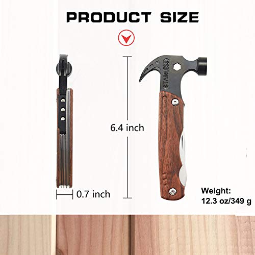 Multitool Hammer, 12 in 1 Camping Multitool Safety Lock with Claw Hammer, 3\'\' Knife, Wrench, Opener, Screwdriver, Nylon Belt Pouch, Ideal for Camping, Hiking, Survival, Outdoor, Indoor, DIY Repairing