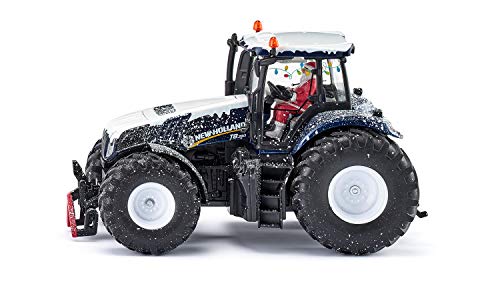 Siku 3220, Weihnachtstraktor New Holland T8.390, 1:32, Metall/Kunststoff, Blau, Inkl. Weihnachtsmann-Fahrer, Anhängerkupplung, Öffenbare Motorhaube