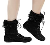Forever Candice-22 Women's Sassy Two Layer Fringe Moccasin Ankle Booties