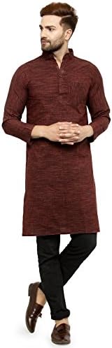 Enchanted DrapesMens' Solid Cotton Long Kurta_Mehandi