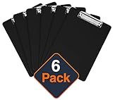 Plastic Clipboards (Set of 6) Multi Pack Clipboard (Black) Strong 12.5 x 9 Inch | Holds 100 Sheets! Acrylic Clipboards with Low Profile Clip | Cute Clip Boards Board Clips