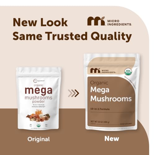 Micro Ingredients Organic Mega 10 Mushroom Complex Powder for Immune System Booster, 10 Ounce (284 Grams), Chaga Mushroom, Lions Mane, Turkey Tail, Cordyceps, Reishi Mushroom