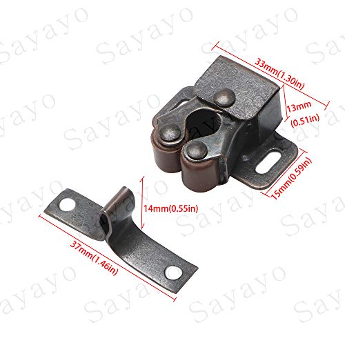 SAYAYO Double Roller Catch, Closet Cupboard Door Latch Furniture Catch Ball Catch Door Hardware Oil-Rubbed Bronze Copper Finished, 10 PCS