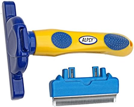 Alpsy Pet DeShedding Grooming Tool Pro for Dogs Cats - Large and Medium Size Interchangeable, Detachable Blades with Hair Release Button