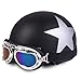 Fatmingo German Style Half Helmet with Goggles for Motorcycle Biker Cruiser Scooter Cool Harley Helmet(Black with white star)