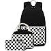 CAMTOP School Backpack Canvas Laptop Backpack Teens Bookbag Set Lunch Bag Pencil Case for Girls Boys(Checkerboard Black)