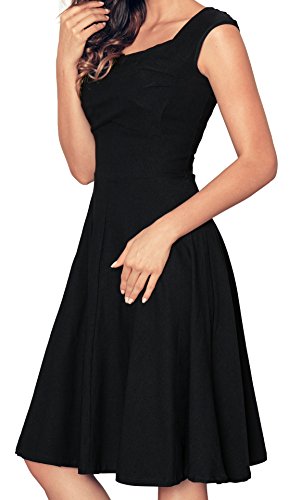 Angerella Retro Dresses For Women Vintage Black Party Cap Sleeve Dress, Black, Large