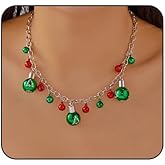 Fyvos Christmas Necklace for Women Colorful Jingle Bell Pendant Necklace Bulb Snowflake Ball Necklace Xmas Ornament Necklace Festival Party Fashion Jewelry Accessory