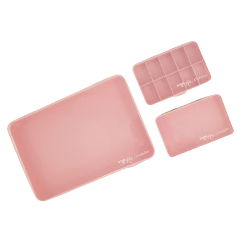 Craftelier - Set of 3 storage boxes and organiser for scrapbooking materials and crafts. 2 sizes: large box 26.5 x 17.8 x 4.2 cm and small 14.5 x 9.2 x 3.2 cm, pink