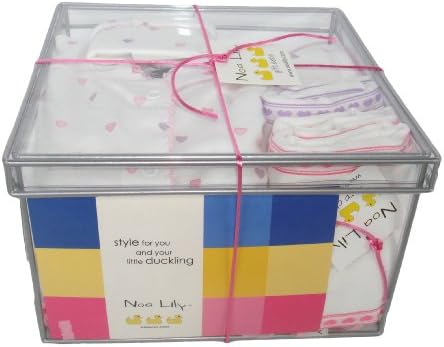 Noa Lily Medium Layette Gift Basket, Pink Hearts, 6 Months