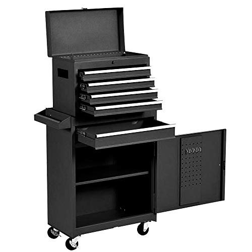 Removable Tool Chest,5-Drawers Tool BOX,Tool Chest with Wheels (2PCS Lockable) and Drawers,Tool Storage with Tray and Cabinet,Organizer(Black)