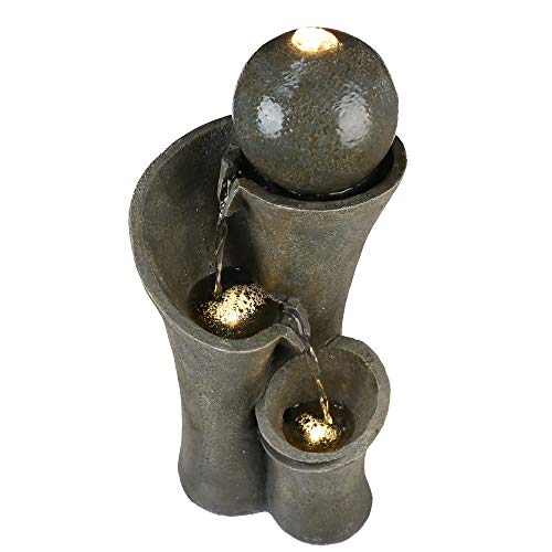 xpiyaer Modern Sphere Patio Floor Fountain 24", Faux Stone Indoor Outdoor Zen Floor Water Fountain with LED Lights for Home Garden,Patio Decor