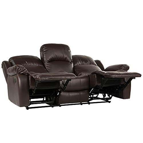 DIVANO ROMA FURNITURE Bonded Leather Double Recliner Sofa Living Room