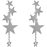 Sparkly Stars Dangle Earrings for Women Long Tassel Star Pearl Drop Stud Earrings Meteor Lucky Star Jewelry
