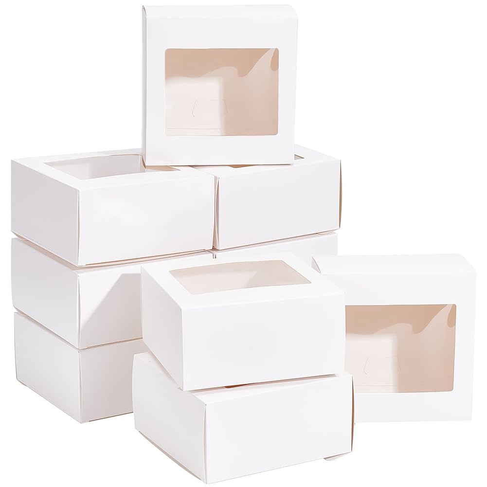 BENECREAT 18Packs 12x12x6cm Clear PVC Square Window Gift Boxes, White Kraft Paper Present Boxes for Showers, Weddings, Birthday Parties