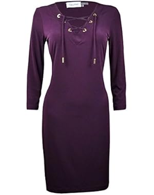 Women's Lace-Up Detail Three-Quarter-Sleeve Dress