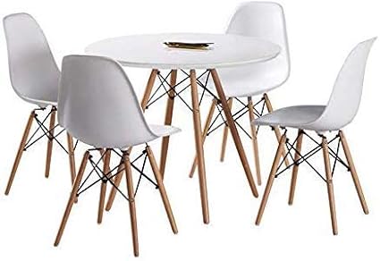 Joolihome Small White Round Dining Table And Set Of 2 Dining Chairs Eiffel Style For Office Lounge Dining Kitchen White Round Table 2 Grey Chairs Home Kitchen Dining Room Furniture