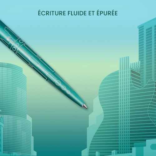 Jotter Stylo bille | Édition spéciale | Turquoise Miami avec finition chrome | Pointe moyenne | Encre bleue | Coffret cadeau géométrique