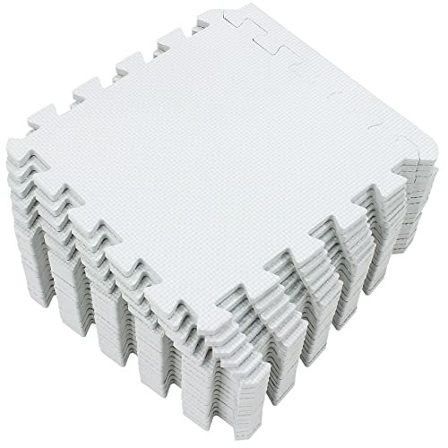 Yostrong® 18 Tiles Interlocking Puzzle Foam Baby Play Mat with Straight Edges for Playing - EVA Babies Crawling Mat | Rubber Floor Work Out Mats for Home Gym. White. YOC-Ab18S18