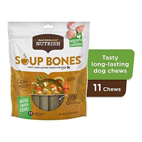 RACHAEL RAY NUTRISH SOUP BONES DOG TREATS, CHICKEN & VEGGIES FLAVOR, 11 BONES (PACK OF 1)