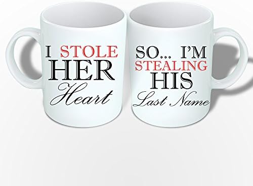 SAAVRE"I Stole HER Heart & SO.I AM Stealing HIS Last Name" Coffee Mug Printed - Anniversery,Birthday,Valentines Day Couple Combo Ceramic Coffee Mug Color White Pack of 2.