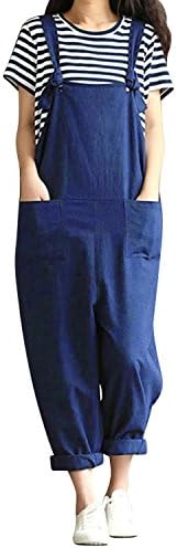 LVCBL Women Loose Tunic Overall Solid Long Playsuit Jumpsuit Dungarees Romper Navy 2XL