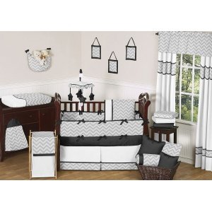 Sweet Jojo Designs 9-Piece Gray and Black Chevron Zig Zag Unisex Baby Bedding Girl or Boy Crib Set