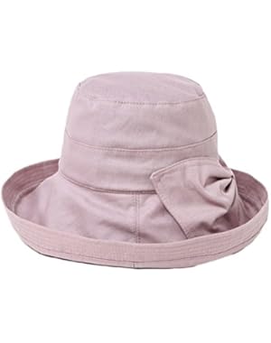 Women's UPF 50+ Foldable Linen Hat Big Brim with Big Bowknot